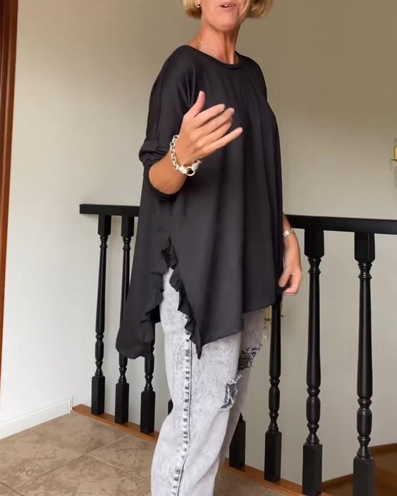 Effen kleur casual blouse met ronde hals