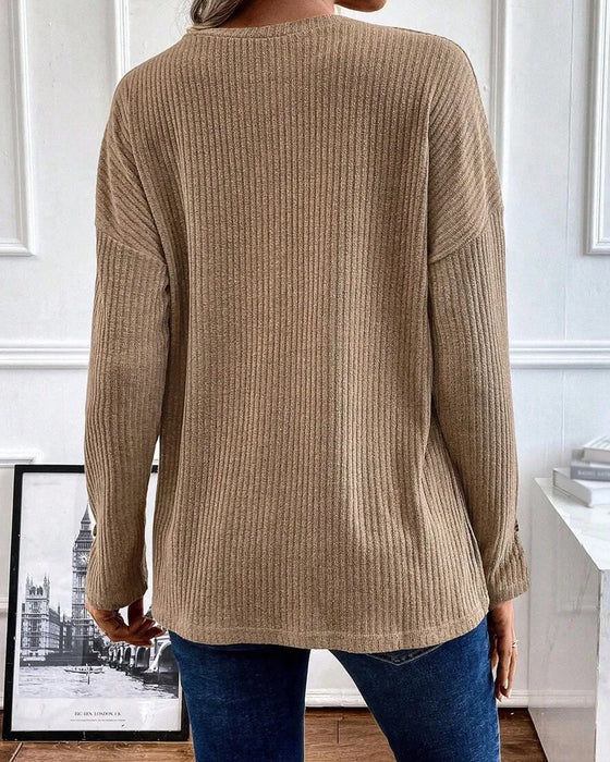 Blouse Geribbeld Halve Rits Pullover