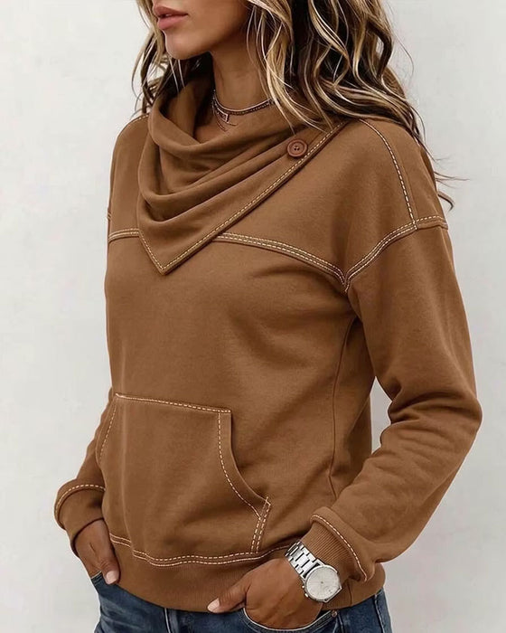Sweatshirt Gestapelde Kraag Zak Gesplitst