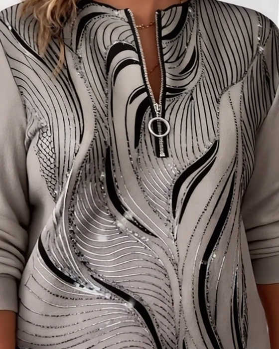 Plusmaat Casual Gedrukte Sweatshirt Met Halve Rits