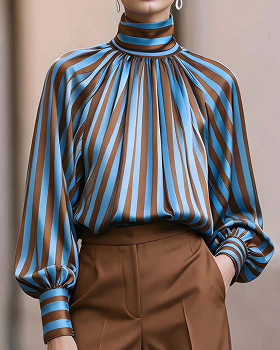 Blouse Streep Gerimpeld Turtleneck