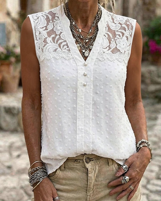 Tank Top Kant Jacquard Mouwloos