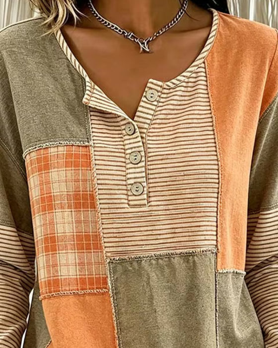 Top Knop Contrast Gestreept Ruit