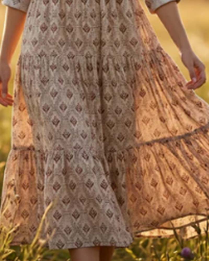 Jurk Vintage V-Hals Bloemen