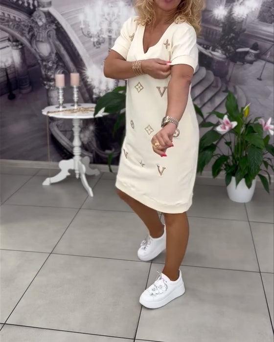 Jurk Mode V-Hals Korte Mouwen