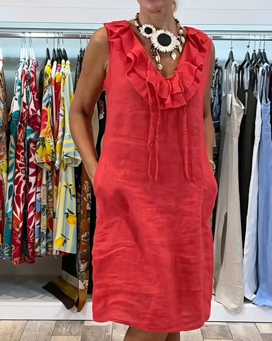 Jurk Ruffle Mouwloos Casual