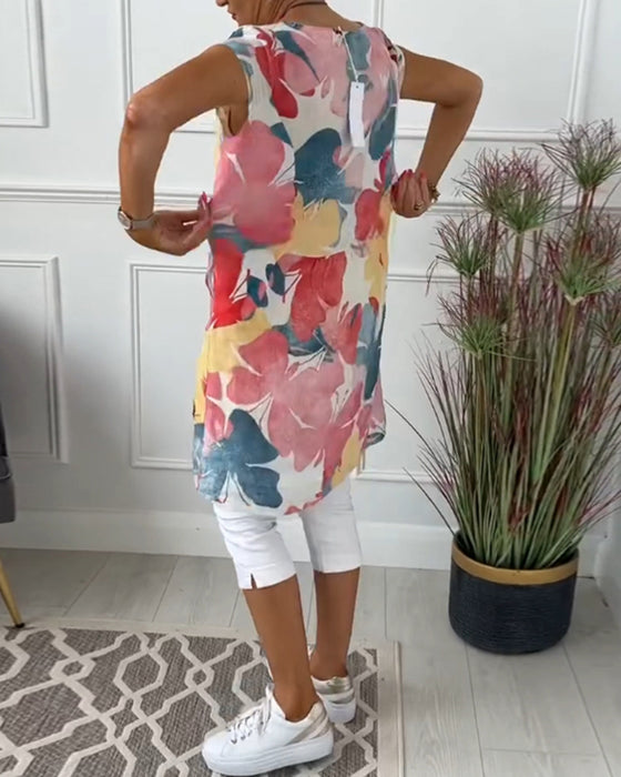 Casual lange top met kleurrijke bloemenprint