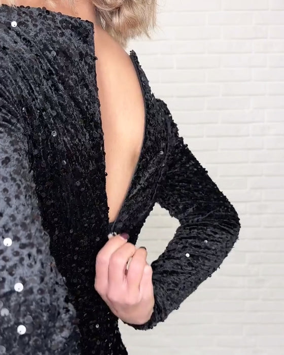 Jurk V-Hals Pailletten Splits Feest