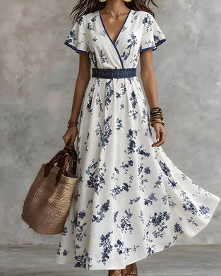 Jurk Flutter Mouw V-Hals Kruis Taille