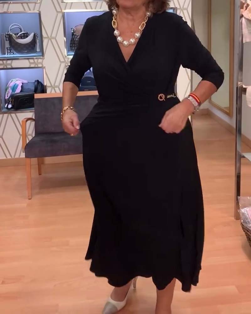 V-hals Aangesloten Taille Split Jurk