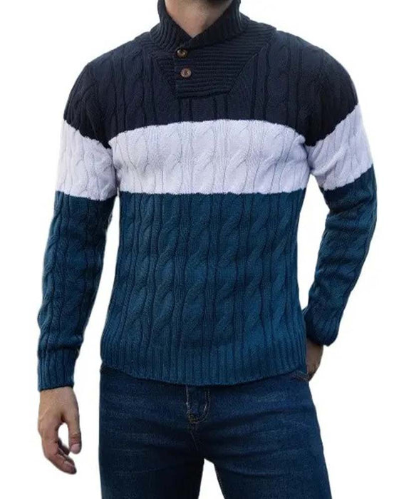 Pullover Hoge Hals Knoop Contrast Heren