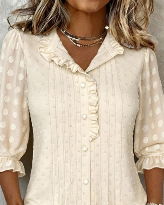 Jacquard Blouse Met Ruches In Modieuze Stijl