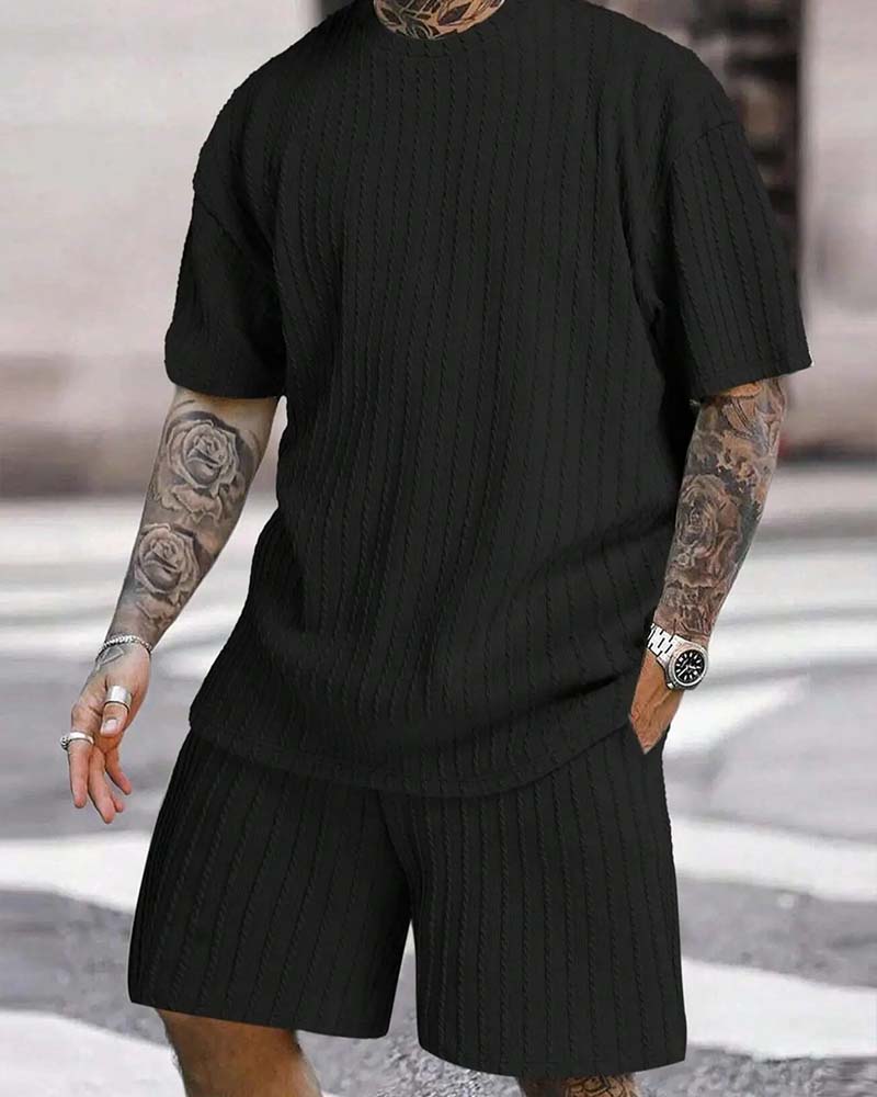 Herren Gestreept T-Shirt En Shorts Tweedelig Set