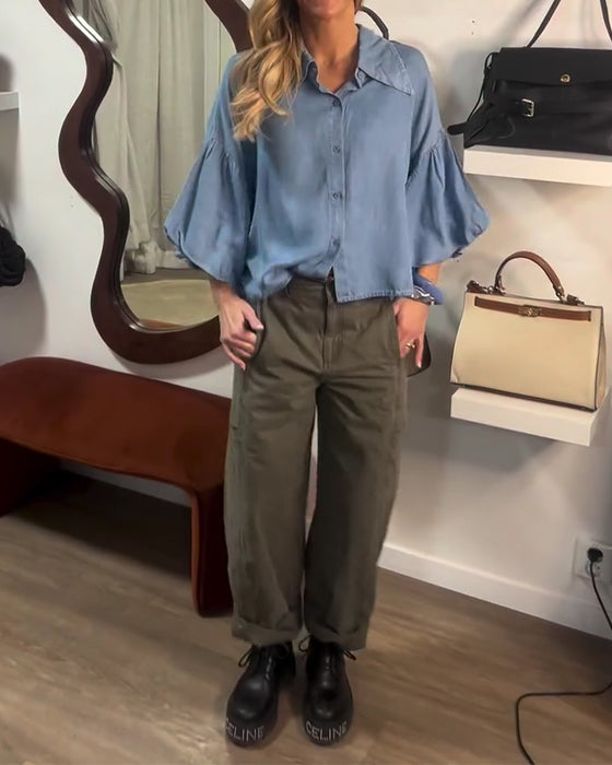 Blouse Pof Mouw Kort Gekraagd