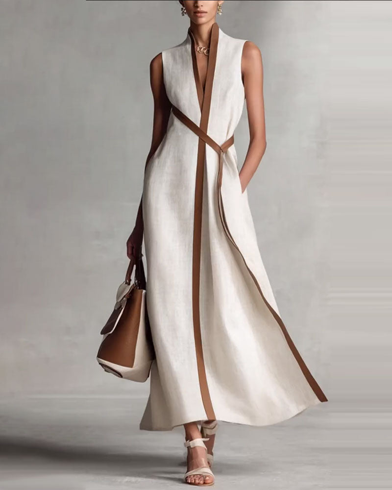 Jurk Contrastkleur Mouwloos Maxi