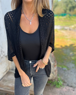 Elegante jas met opengewerkt gebreid ontwerp