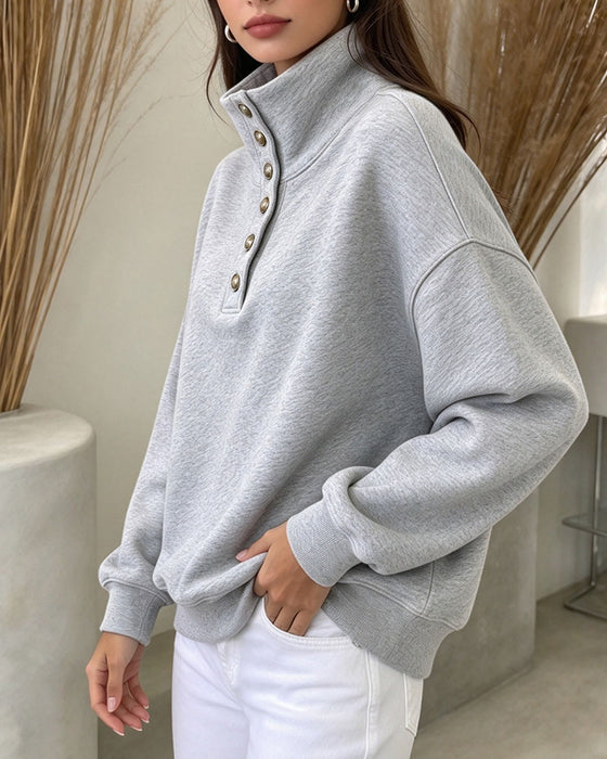 Sweatshirt Hoge Kraag Geknoopt Lange Mouw