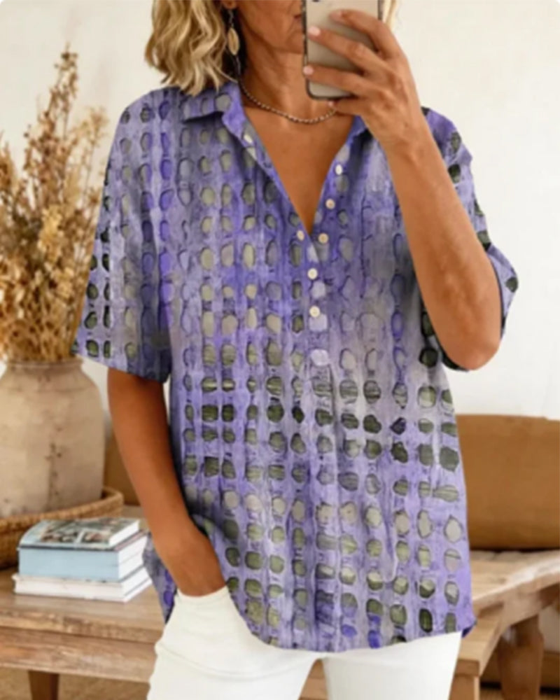 Blouse Stippenprint Knoop Half Knoopsluiting