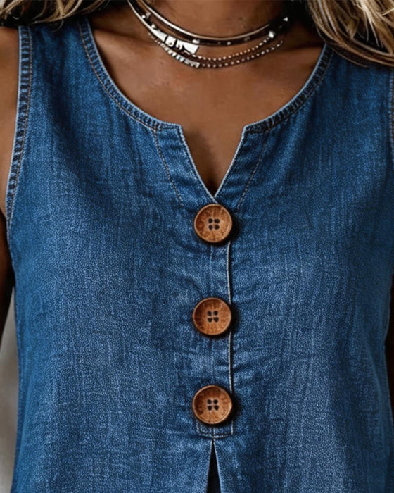 Blouse Denim Mouwloos Dichtknopen