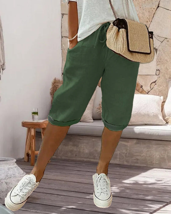 Comfortabele broek in effen kleur met trekkoord