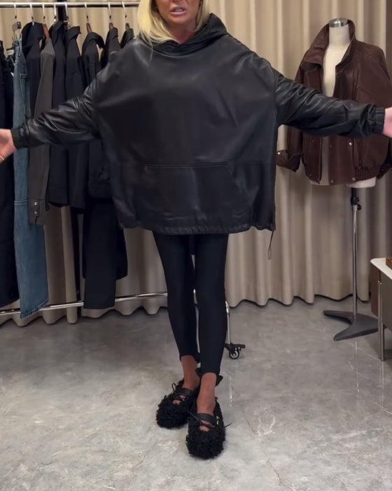 Losse Hoodie Van Pu-Leer