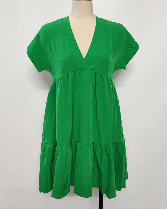 Jurk Effen V-Hals Ruffle-Afzetting