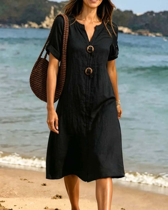Casual Jurk V-Hals Effen Kleur