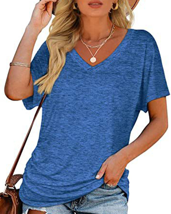 T-Shirt Geplisseerd Effen V-Hals
