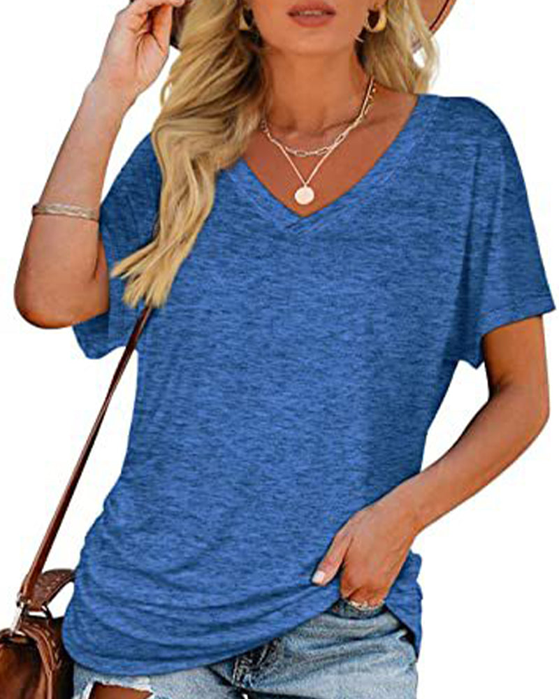 T-Shirt Geplisseerd Effen V-Hals