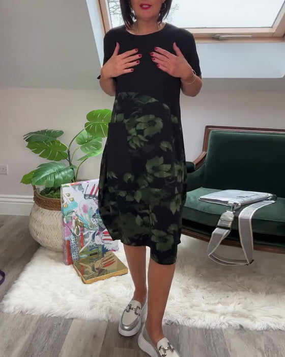 Casual patchworkjurk met ronde hals en bloemenprint
