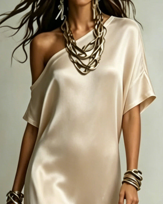 Jurk Satin Enkel Schouder Split Maxi