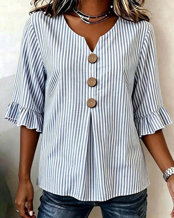 Blouse Mini V-Hals Ruffle Streep Knoop