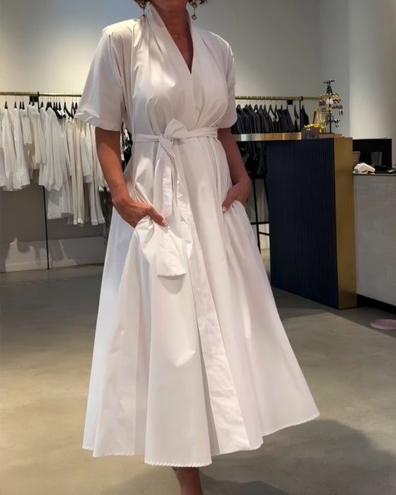 Jurk V-Hals Strik Taille Volle Rok