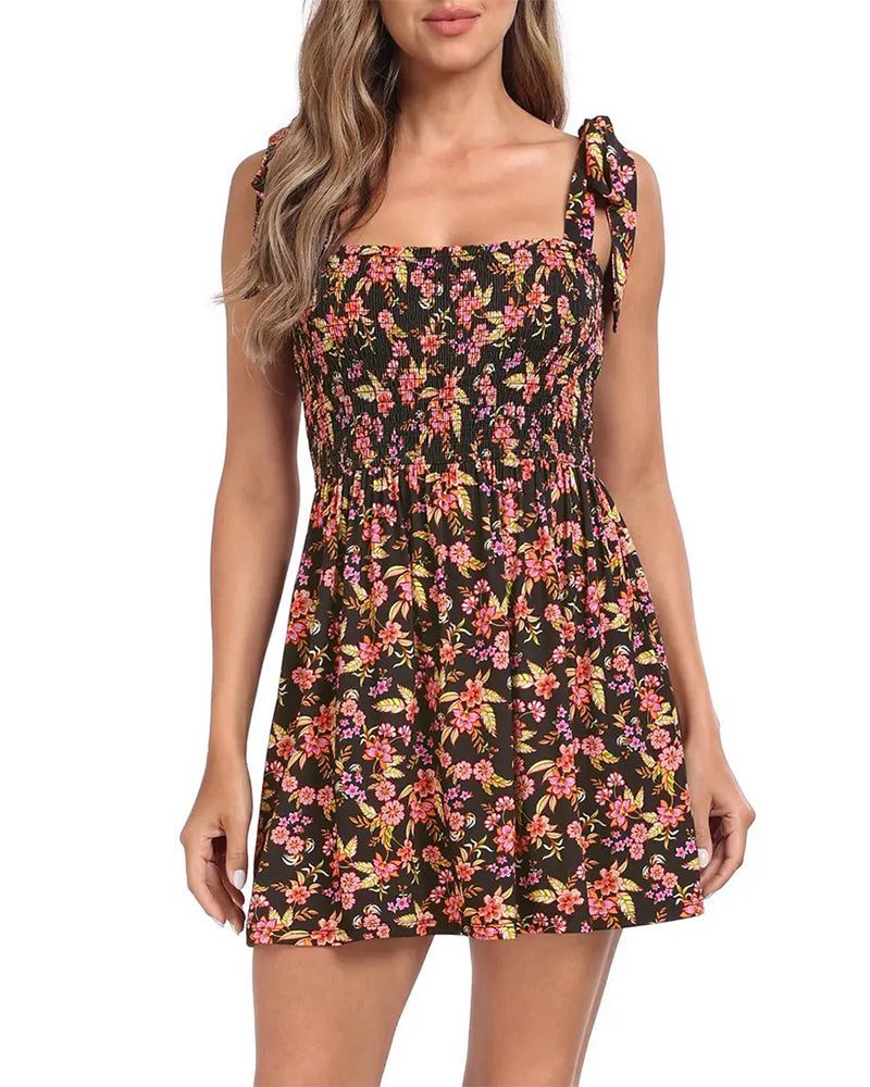Jurk Dames Bloemen Mini Met Ingebouwde Shorts