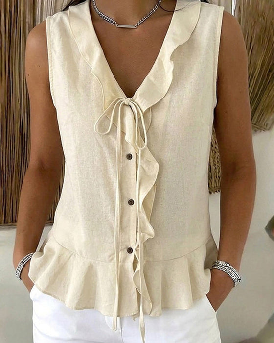 Tank Top Ruffle Stropdas Mouwloos