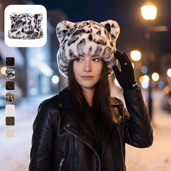 Hoed Luipaardprint Pluche Kattenoor