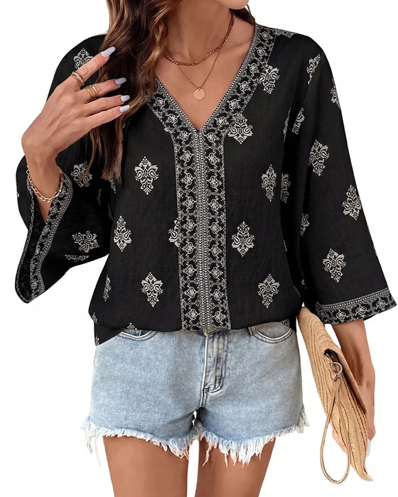 Blouse V-Hals Etnisch Los