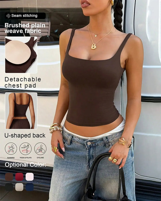 Tank Top Effen Kleur Vierkante Hals Ingebouwde Bh