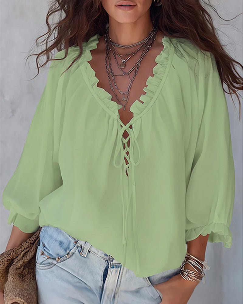 Blouse V-hals Vetersluiting