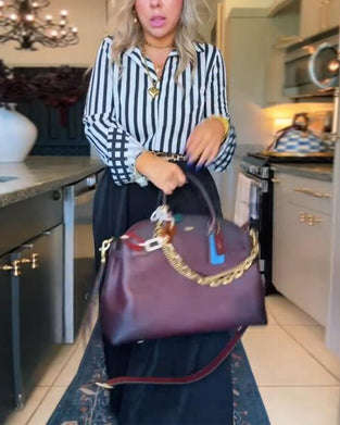 Blouse Met Verticale Gestreepte Patroon En Elegante Stijl