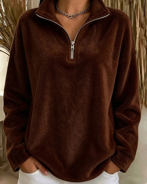Sweatshirt Rits Kleine Staande Kraag Pullover