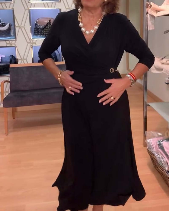 V-hals Aangesloten Taille Split Jurk