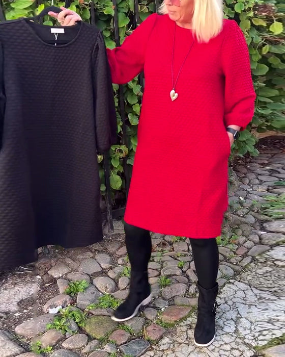 Jurk casual effen kleur ronde hals