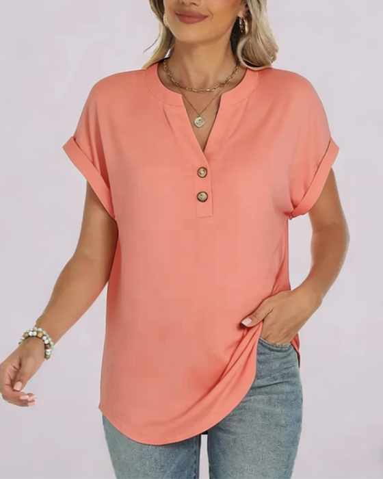 T-Shirt Effen V-Hals Korte Mouw