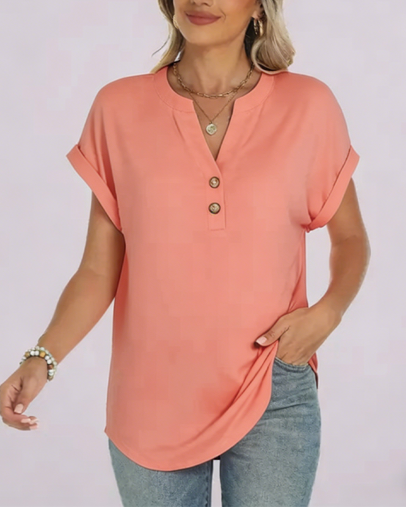 T-Shirt Effen V-Hals Korte Mouw