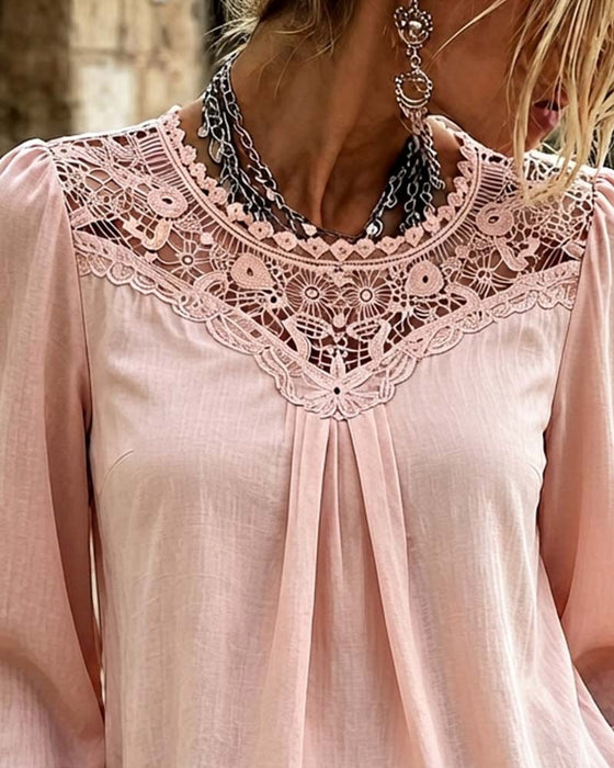 Blouse Kant Paneel Pofmouw