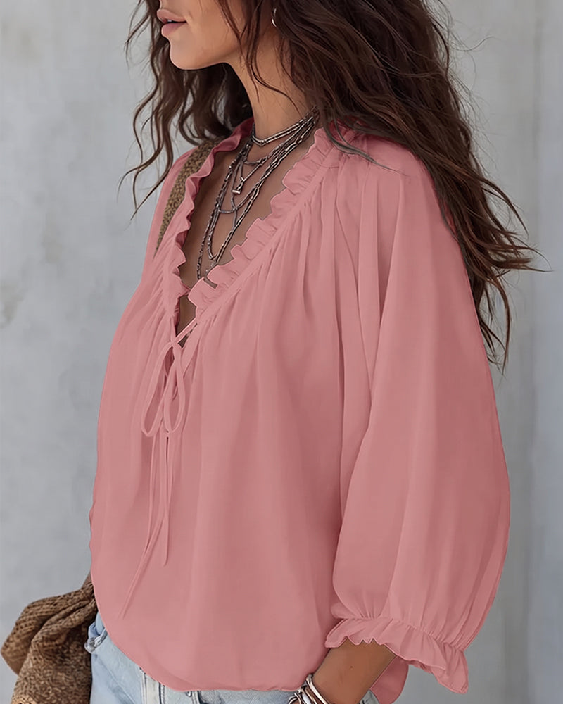 Blouse V-hals Vetersluiting