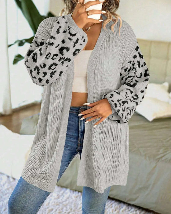Cardigan Luipaardprint Lange Mouw Patchwork