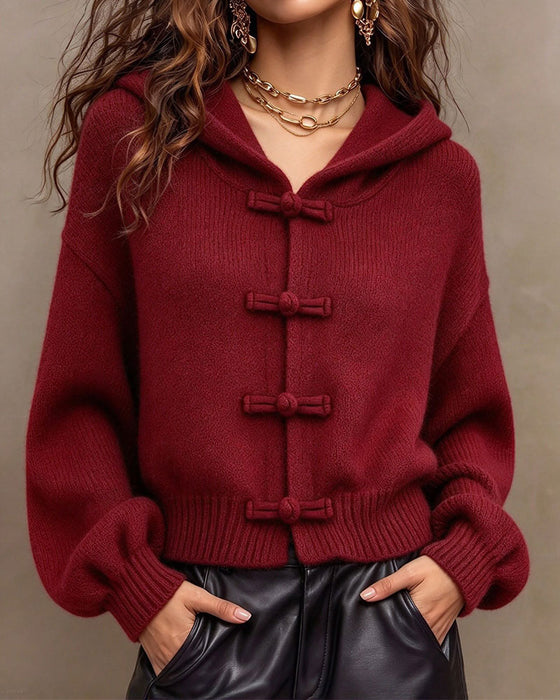 Cardigan Effen Met Capuchon Trui