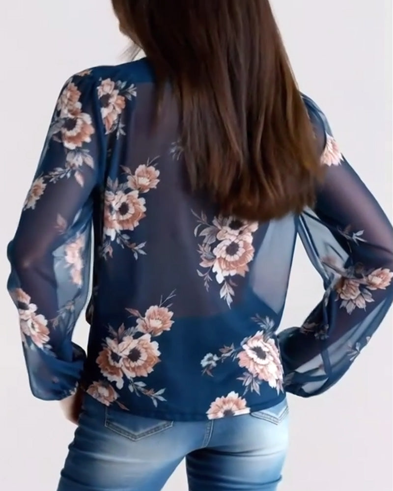 Blouse Modieus Gedrukt V-Hals Langmouw